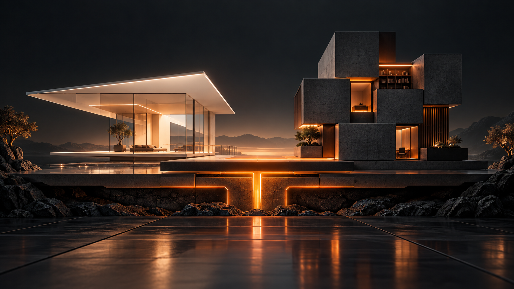 Duas arquiteturas digitais representando um site estático e um site gerenciado pelo WordPress